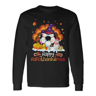 Soccer Halloween Christmas Thanksgiving Hallothanksmas Men Women Long Sleeve T-Shirt T-shirt Graphic Print - Thegiftio UK