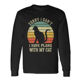 Sorry I Cant I Have Plans With My Cat Cat Lovers Long Sleeve T-Shirt - Thegiftio