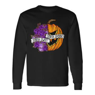 Sorta Sweet Sorta Spooky Flower Pumpkin Spooky Halloween Long Sleeve T-Shirt - Seseable