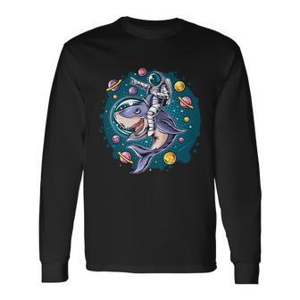 Space Galaxy Astronaut Shark Long Sleeve T-Shirt - Monsterry CA