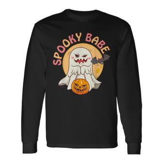 Spooky Babe Retro Groovy Halloween Custome Essential Men Women Long Sleeve T-Shirt T-shirt Graphic Print - Thegiftio UK