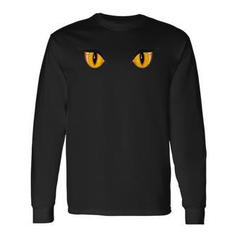 Spooky Creepy Ghost Black Cat Orange Eyes Halloween Long Sleeve T-Shirt - Seseable