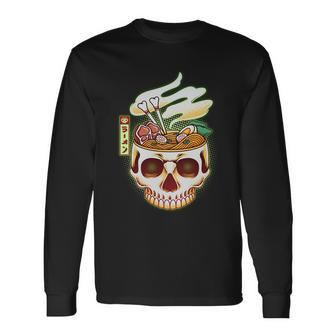 Spooky Halloween Japanese Ramen Skull Bowl Long Sleeve T-Shirt - Thegiftio UK