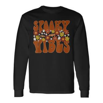 Spooky Vibes Groovy Hippie Vintage Halloween Men Women Long Sleeve T-Shirt - Seseable
