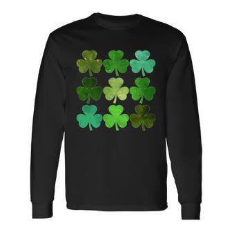 St Patricks Day Lucky Watercolor Shamrocks Tshirt Long Sleeve T-Shirt - Monsterry AU