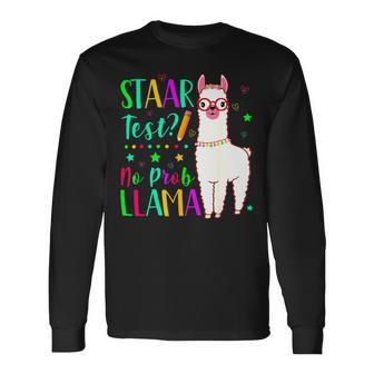 Staar No Prob Llama Teacher Exam Testing Test Day Long Sleeve T-Shirt - Seseable