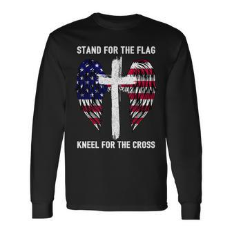 Stand For The Flag Kneel For The Cross Usa Eagle Tshirt Long Sleeve T-Shirt - Monsterry DE