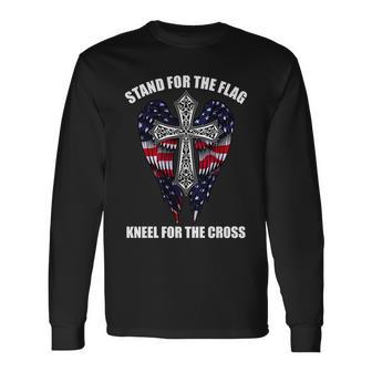 Stand For The Flag Kneel For The Cross Usa Eagle Wings Tshirt Long Sleeve T-Shirt - Monsterry DE