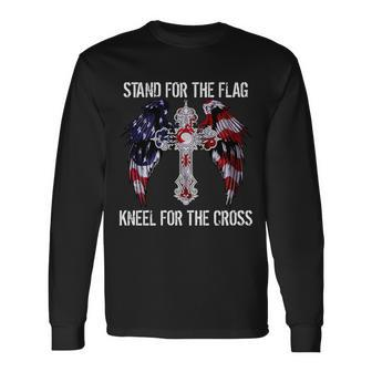 Stand For The Flag Kneel For The Cross Usa National Anthem Tshirt Long Sleeve T-Shirt - Monsterry