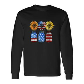 Sunflower American Flag 4Th Of July Long Sleeve T-Shirt - Monsterry