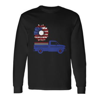 Sunflower American Flag Truck 4Th Of July Independence Day Patriotic Long Sleeve T-Shirt - Monsterry