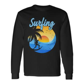 Sunset Surfing Summer Vacation Surf Long Sleeve T-Shirt - Monsterry