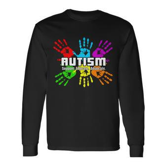 Support Educate Advocate Autism Handprint Tshirt Long Sleeve T-Shirt - Monsterry DE