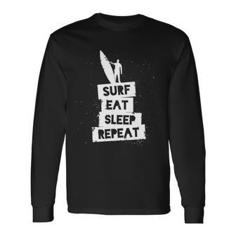 Surf Eat Sleep Repeat Retro Vintage Surfer Long Sleeve T-Shirt - Thegiftio UK