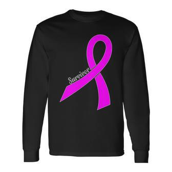 Survivor Breast Cancer Ribbon Tshirt Long Sleeve T-Shirt - Monsterry