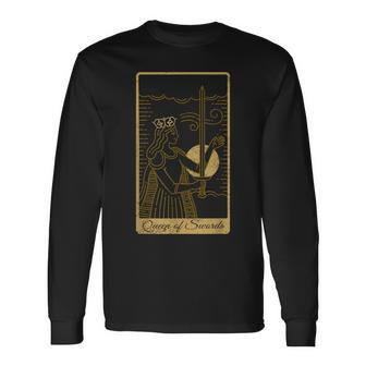 Tarot Card Queen Of Swords Occult Gothic Halloween Men Women Long Sleeve T-Shirt T-shirt Graphic Print - Thegiftio UK