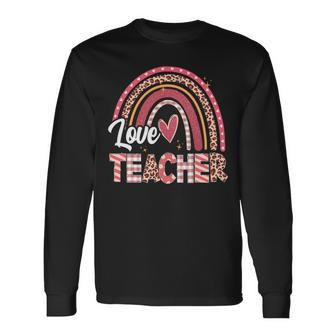Teacher With Leopard Rainbow Teachers Day Long Sleeve T-Shirt - Seseable