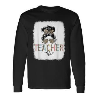 Teacher Life Bleached Teacher Life Royal Messy Bun Long Sleeve T-Shirt - Thegiftio UK