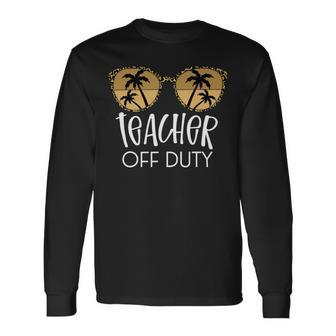 Teacher Off Duty Leopard Shirt Teacher Leopard Sunglasses Long Sleeve T-Shirt - Seseable