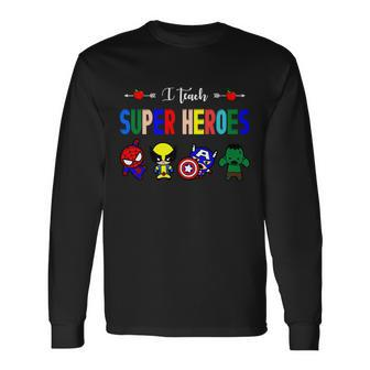 I Teacher Super Heroes Cute Superhero Characters V2 Long Sleeve T-Shirt - Thegiftio UK