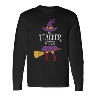 Teacher Witch Matching Halloween Pajamas Teaching Long Sleeve T-Shirt - Seseable