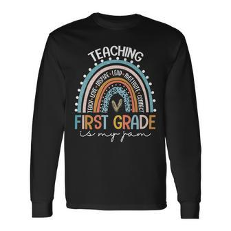 Teaching First Grade Is My Jam Back To School Rainbow Long Sleeve T-Shirt - Thegiftio UK