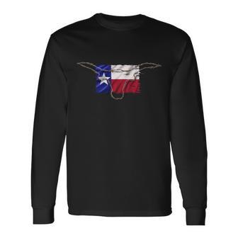 Texas Flag Barbwire Tough Long Sleeve T-Shirt - Monsterry CA
