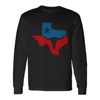 Texas Flag Longhorn Logo Long Sleeve T-Shirt - Monsterry DE