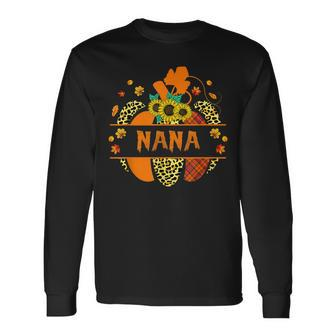 Thankful Grateful Blessed Nana Pumpkin Leopard Halloween Long Sleeve T-Shirt - Seseable