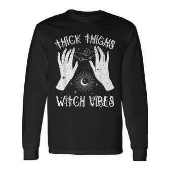 Thick Thighs Witch Vibes Halloween Costume Magic Hands Women Long Sleeve T-Shirt - Seseable