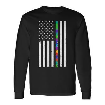 Thin Puzzle Line Autism Flag Long Sleeve T-Shirt - Monsterry