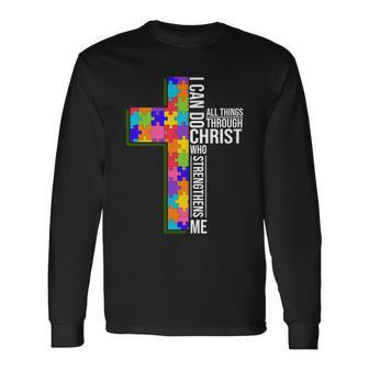 Can Do All Things Through Christ Autism Awareness Tshirt Long Sleeve T-Shirt - Monsterry UK