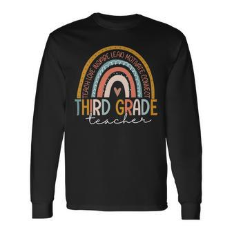 Third Grade Teacher Teach Love Inspire Boho Rainbow Long Sleeve T-Shirt - Seseable