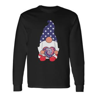 Tie Dye Gnome Usa Flag Star Graphic 4Th Of July Plus Size Shirt Long Sleeve T-Shirt - Monsterry UK