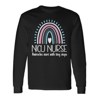 With Tiny Steps Nicu Nurse Neonatal Intensive Care Unit Long Sleeve T-Shirt - Seseable