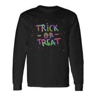 Trick Or Treat Gummy Worms Matching Halloween Colorful Long Sleeve T-Shirt - Seseable
