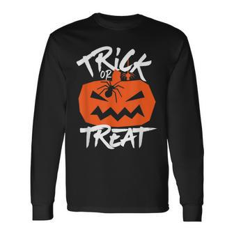 Trick Or Treat Jack O Lantern Pumpkin Creepy Halloween Long Sleeve T-Shirt - Seseable