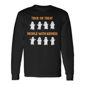 Trick Or Treat People With Kindness Halloween Men Women Long Sleeve T-Shirt T-shirt Graphic Print - Thegiftio UK
