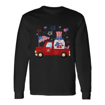 Truck Riding Gnome American Flag Patriotic 4Th Of July Long Sleeve T-Shirt - Monsterry