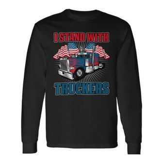 Trucker Trucker Support I Stand With Truckers Freedom Convoy V3 Long Sleeve T-Shirt - Seseable