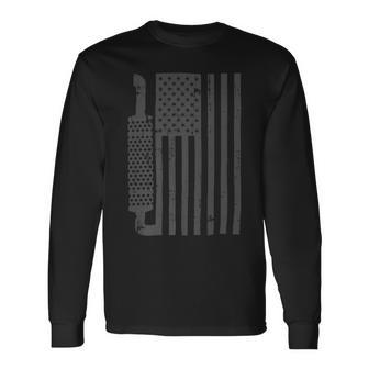 Trucker Truck Driver American Flag With Exhaust Patriotic Trucker Long Sleeve T-Shirt - Seseable