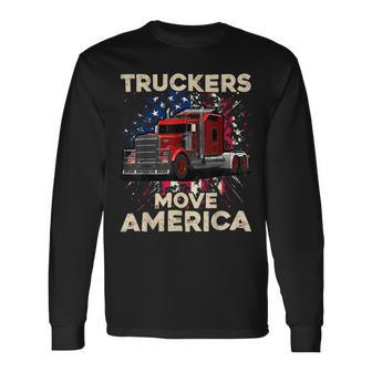 Trucker Truck Driver Trucker American Flag Truck Driver Long Sleeve T-Shirt - Seseable