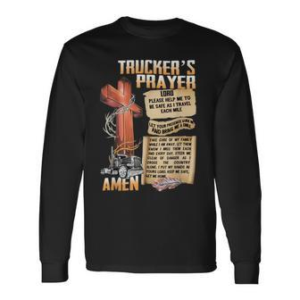 Trucker Truckers Prayer Amen Cross Truck Drive Lover Long Sleeve T-Shirt - Seseable