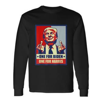 Trump Middle Finger Biden Harris Republican American Flag Long Sleeve T-Shirt - Monsterry DE