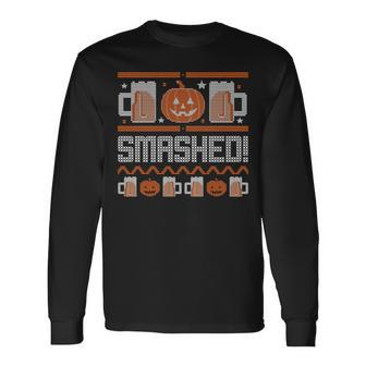 Ugly Halloween Sweater Pumpkin Jackolantern Lets Get Smashed Sweatshirt Men Women Long Sleeve T-Shirt T-shirt Graphic Print - Thegiftio UK