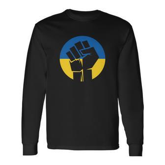 Ukraine Flag Raised Fist Tshirt Long Sleeve T-Shirt - Monsterry CA