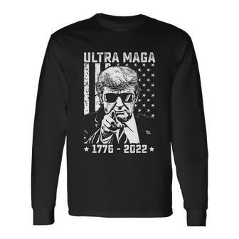 Ultra Maga Donald Trump American Flag Tshirt Long Sleeve T-Shirt - Monsterry
