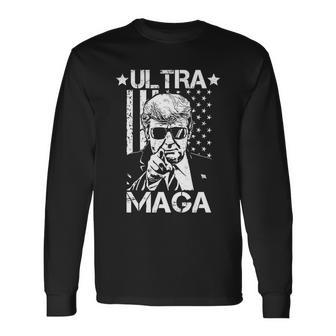 Ultra Maga Donald Trump Usa Flag Long Sleeve T-Shirt - Monsterry