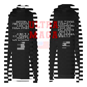 Ultra Maga Varsity Usa United States Flag Logo Tshirt Long Sleeve T-Shirt - Monsterry