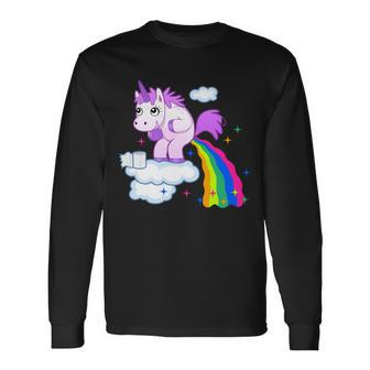Unicorn Pooping A Rainbow Tshirt Long Sleeve T-Shirt - Monsterry UK